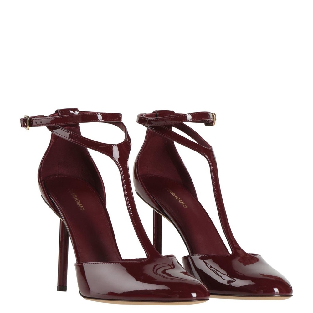 Ferragamo Burgundy Patent Heels